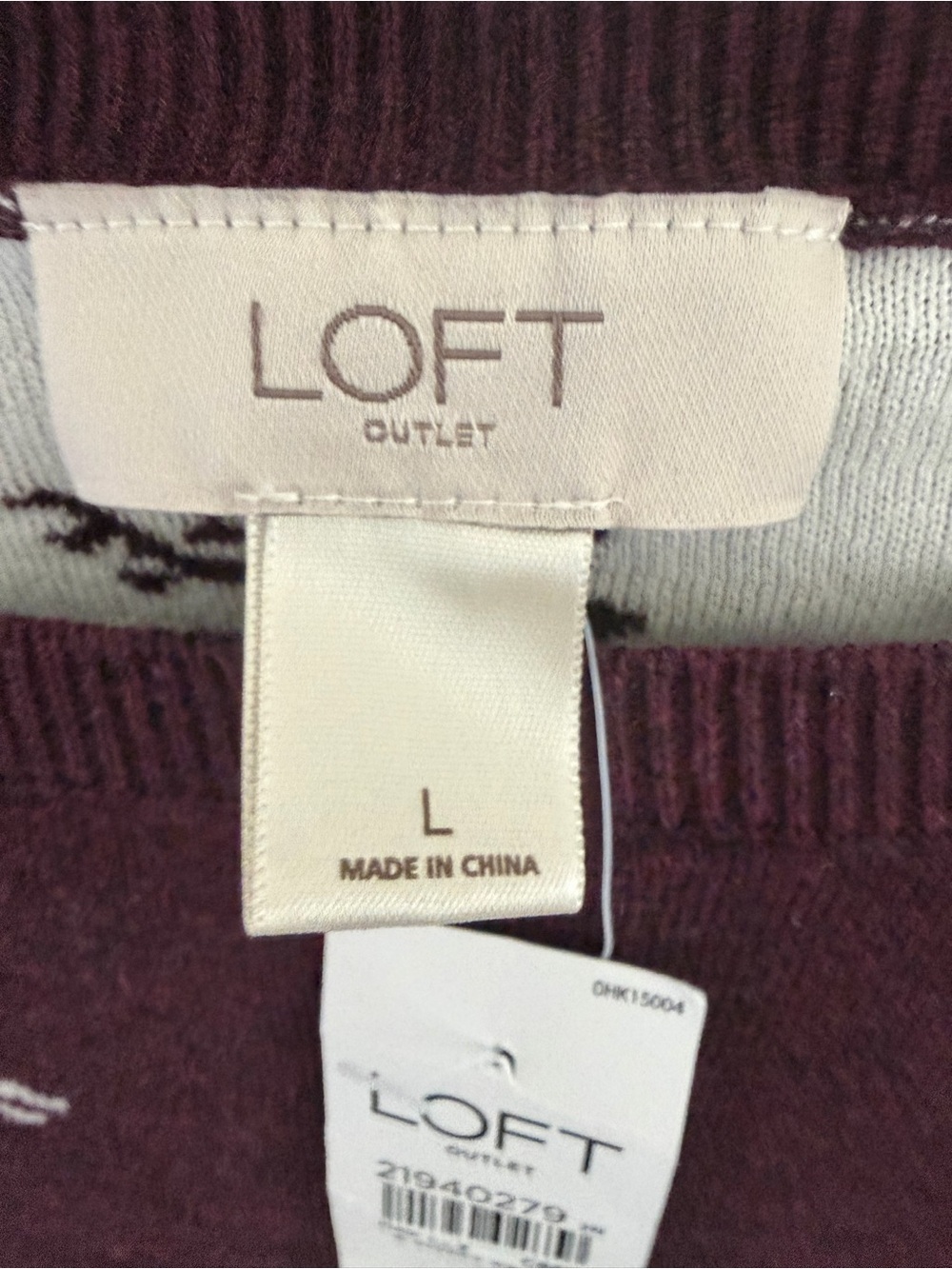 LOFT Women's Cotton Reindeer Print Plum Cotton Crew Sweater - Picture 2 of 4